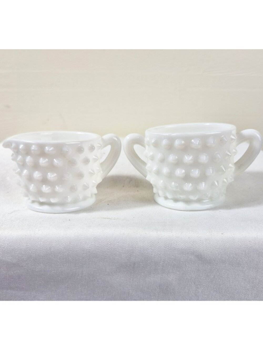 Vintage Fenton White Milk Glass Hobnail Individual Mini Sugar Creamer 4 pc Set
